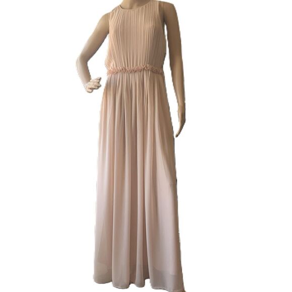H&M Evening Gown Neutral Sleeveless Pleated Flowered Waist Dress Size US 10 - Picture 1 of 12